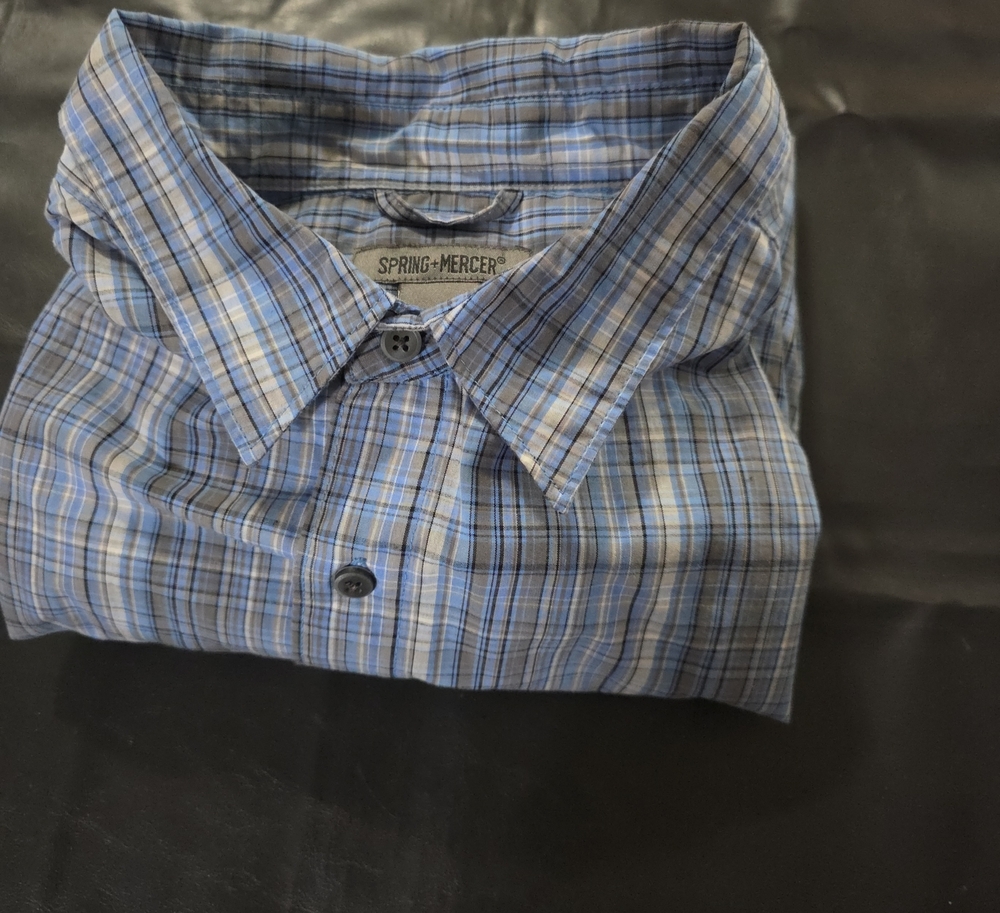 Men's Light Blue Plaid Button-Down Shirt